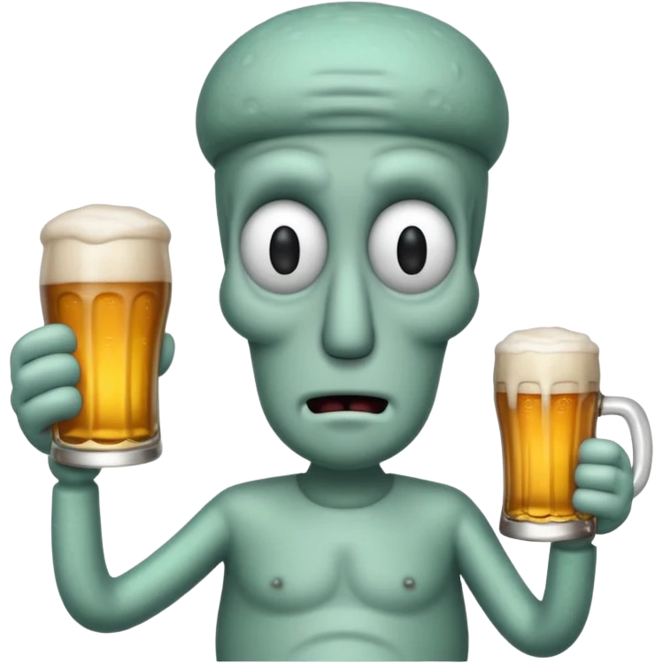 Squidward with a beer emoji