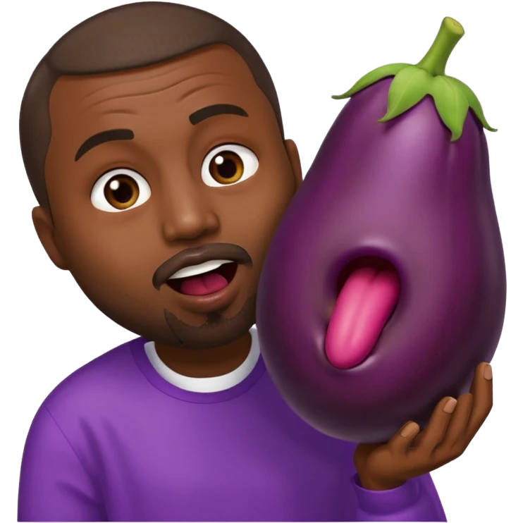 cartoon emoji of a man resembling Kanye West licking an eggplant emoji