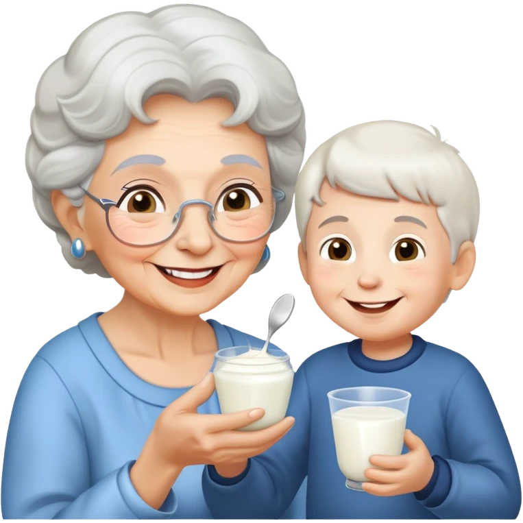 grandmother offering yogurt to grandson emoji