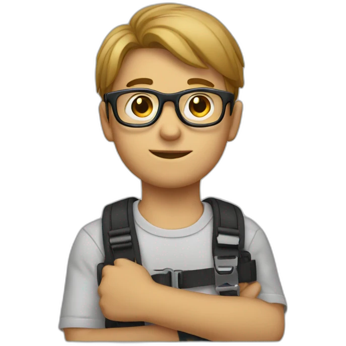 a boy with glasses on his face and a wrist belt on his wrist emoji