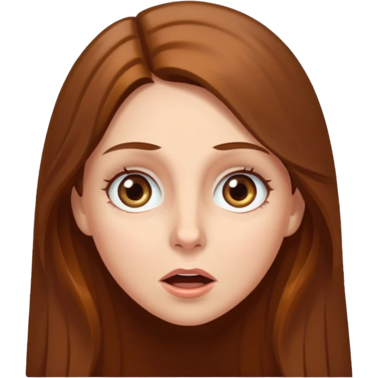 white woman with long brown hair and hazel eyes, surprised emoji