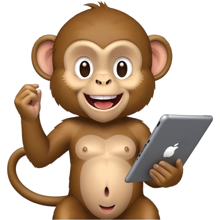 monkey playing with ipad laughing emoji