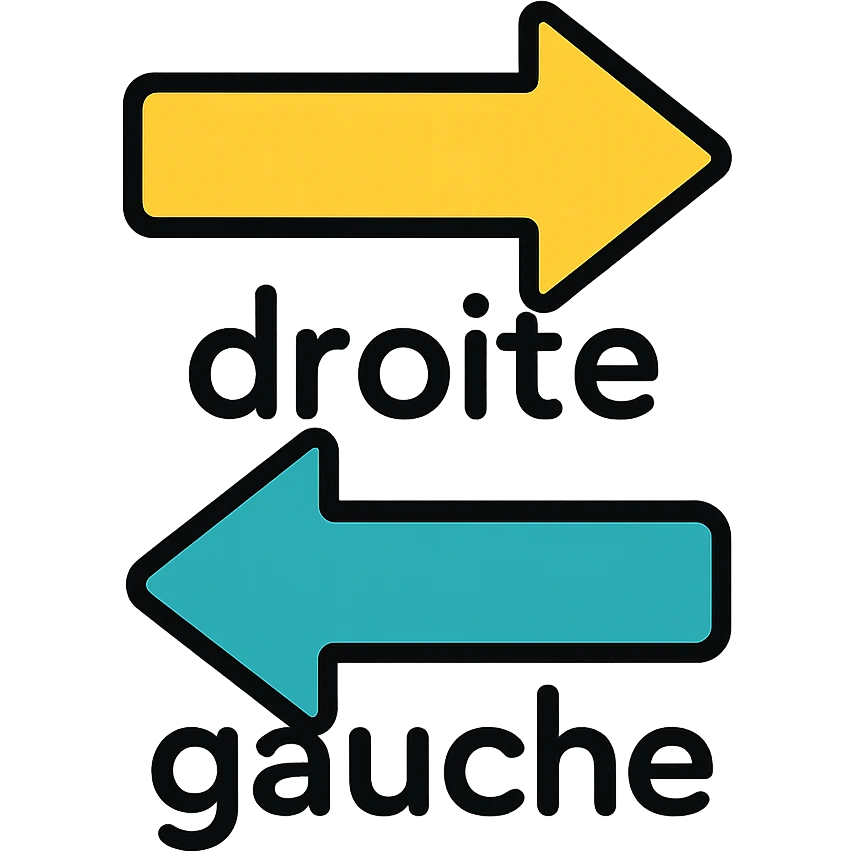 Directional arrows pointing right and left with "droite gauche" text emoji