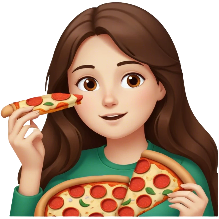 brunette long haired girl eating pizza and laying emoji