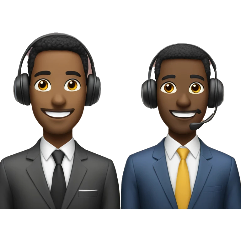 podcast with 2 African American smiling male well-dressed wearing headsets  emoji