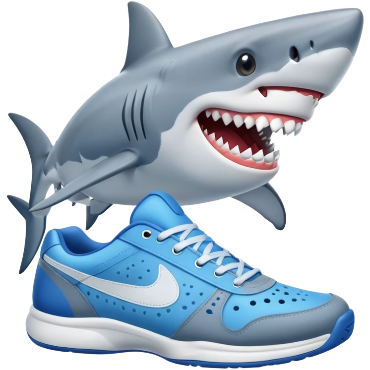 Friendly shark in blue tennis shoes emoji