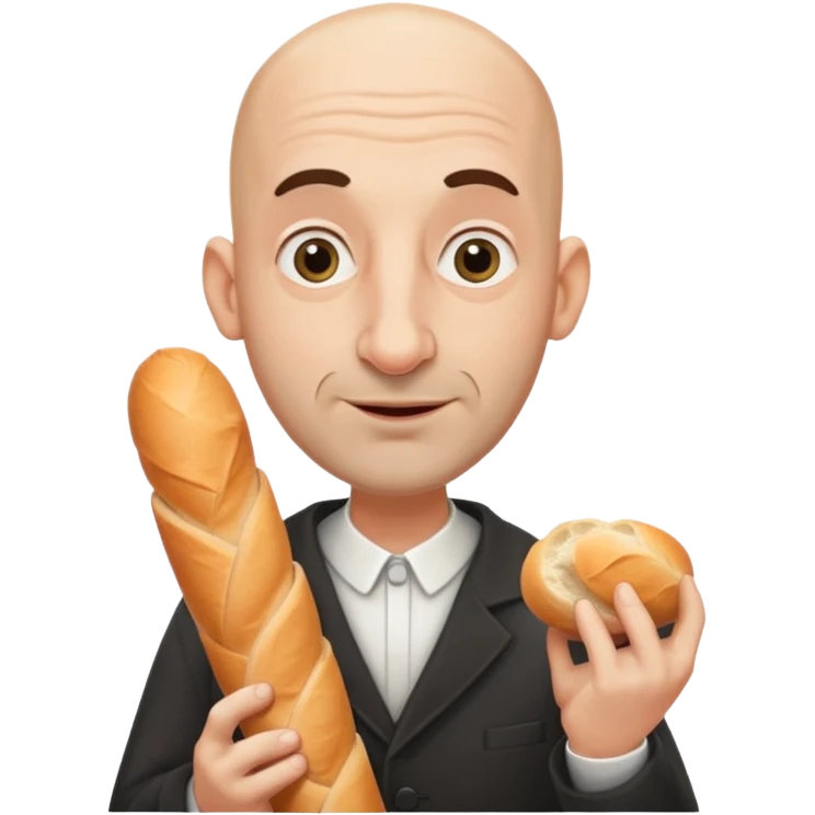 Generate me a bald Jewish man with a big nose holding a baguette emoji