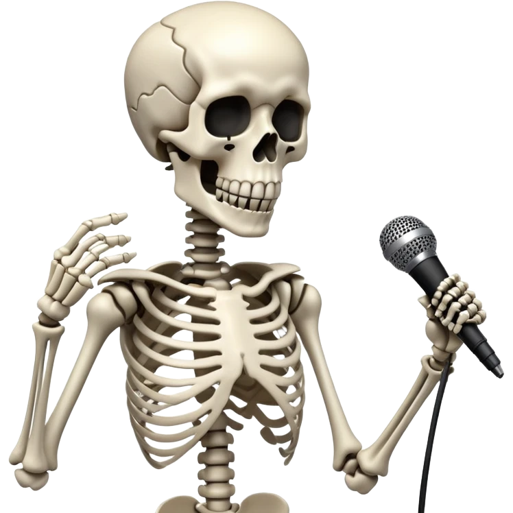 Skeleton holding microphone emoji