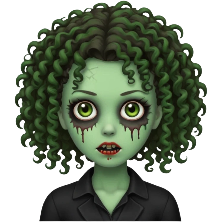 Brunette zombie girl in horror zombie green With curly hair and black clothes  emoji