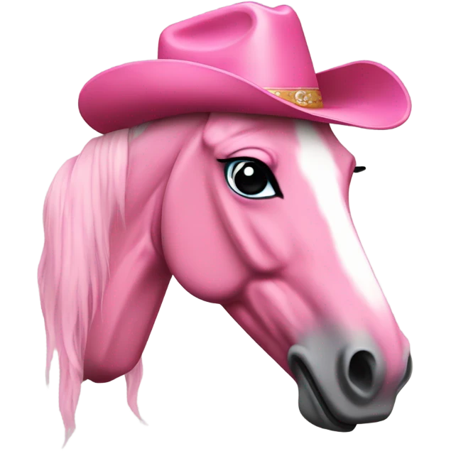 A pink horse wearing a pink cowboy hat  emoji