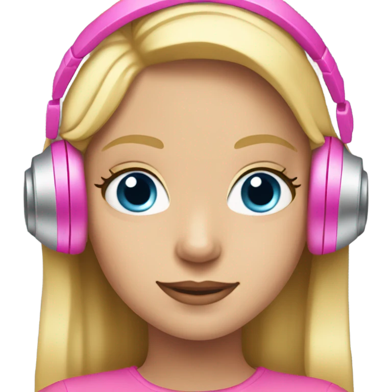 blonde hair blue eyed girl pink headphones and computer emoji