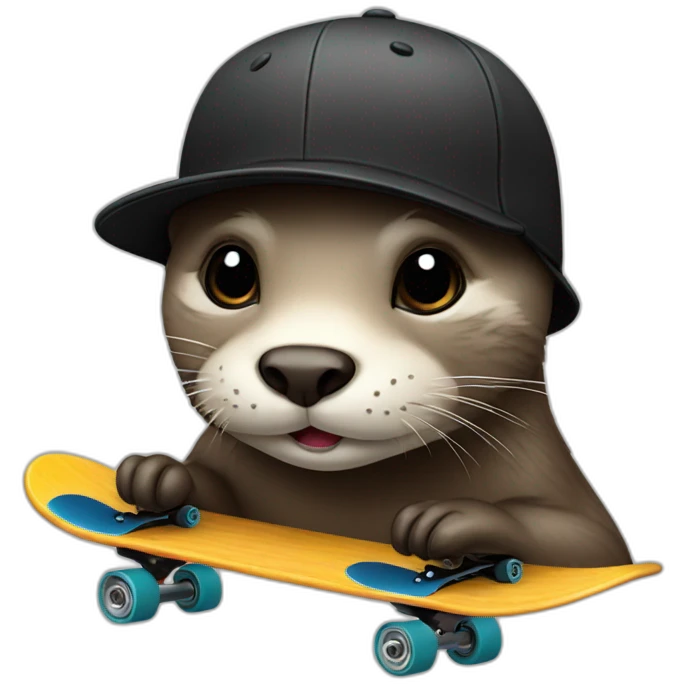 Otter with black cap and skateboards emoji