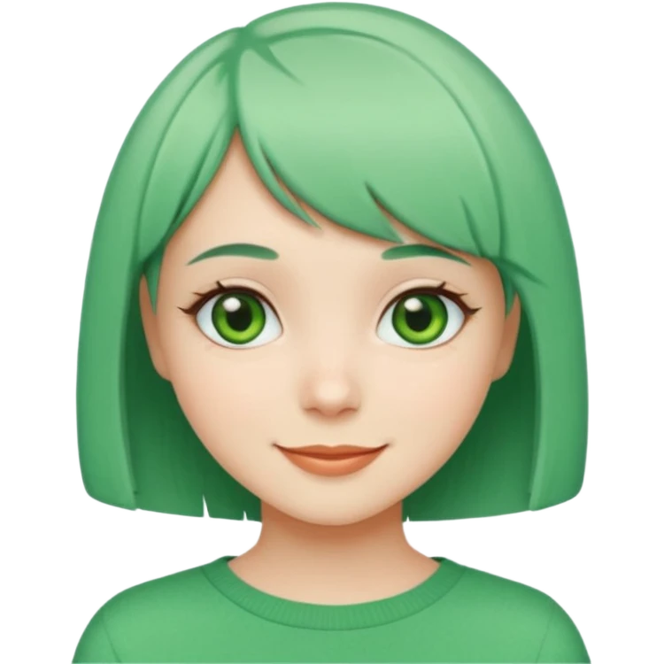 Girl with Mint Bob Cut – short green hair, cheerful smile. emoji