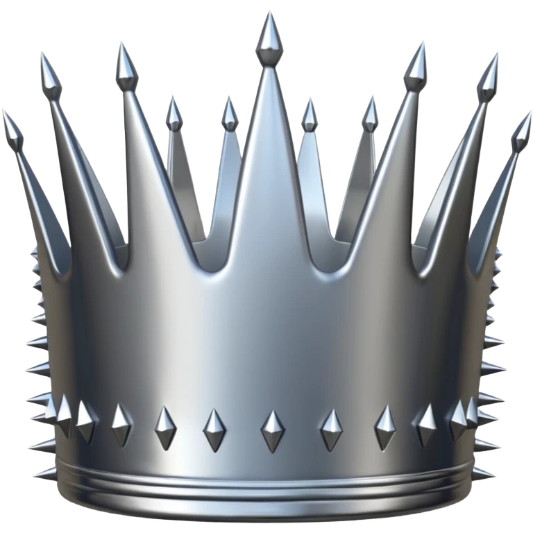 A spiked crown emoji made of silver chrome, sharp yet rounded metallic spikes, glossy reflections, aggressive luxury swag aesthetic, iOS emoji style, centered, clean white background emoji