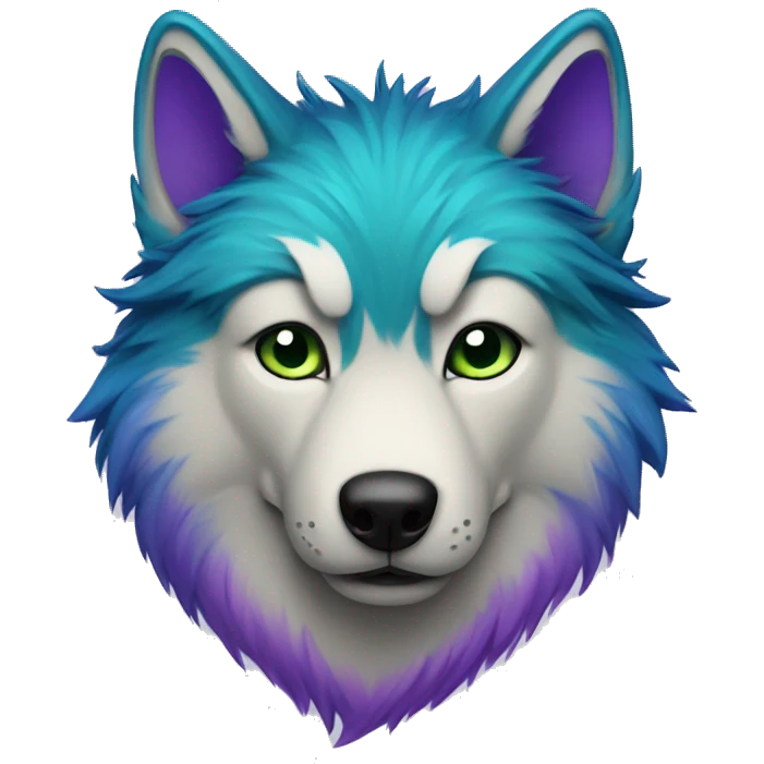 Blue fur green and purple highlights wolf emoji