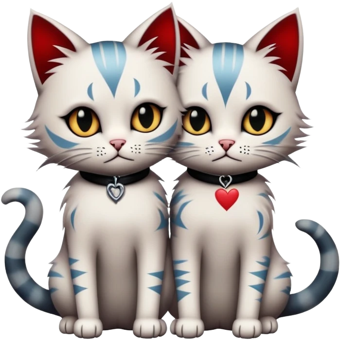 two emo cats in love, both with visible tattoos and cool, edgy hair emoji