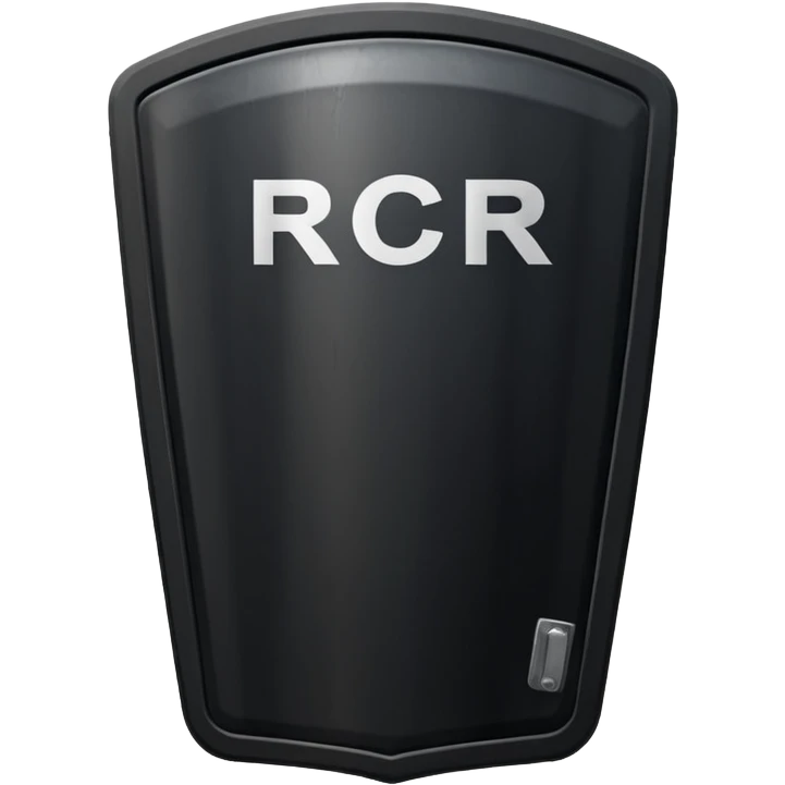 black riot shield with the word RCR in white emoji