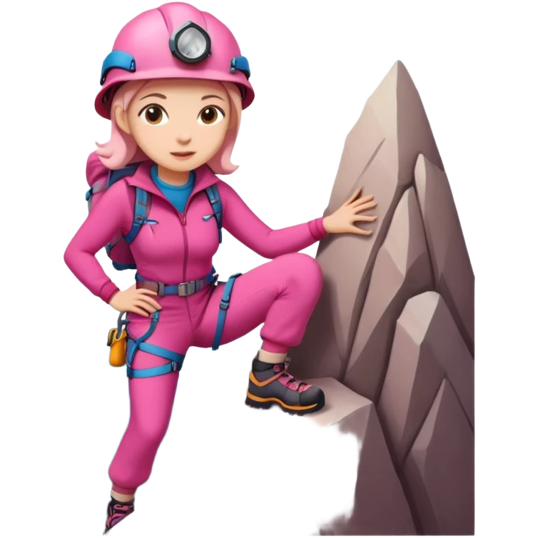 woman in pink clothes mountain climbing emoji