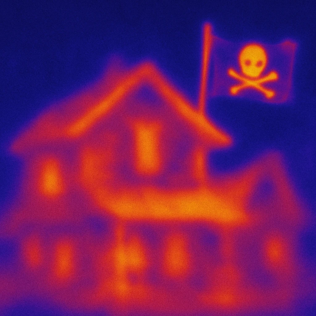 old pirate's house with skull flag emoji