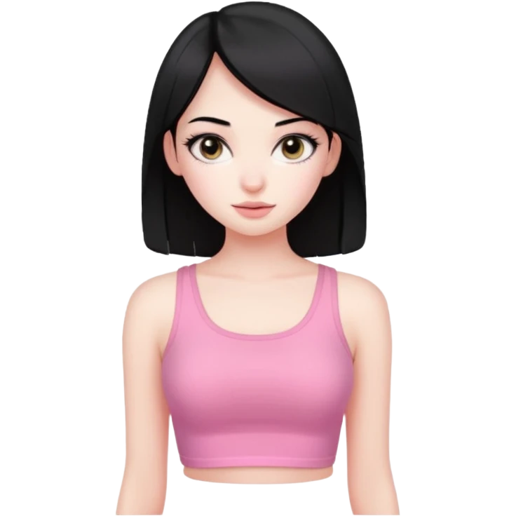 Cute girl with black hair straight with pale skin and with pink crop top coquette emoji