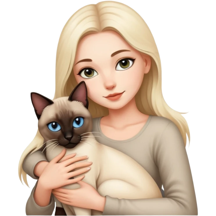 A beautiful and sexy white girl hugs a Siamese cat tightly emoji