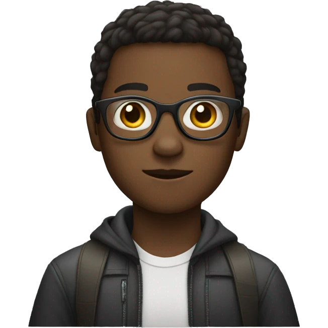 dark-skinned boy, short hair, wearing glasses and holding his cell phone emoji