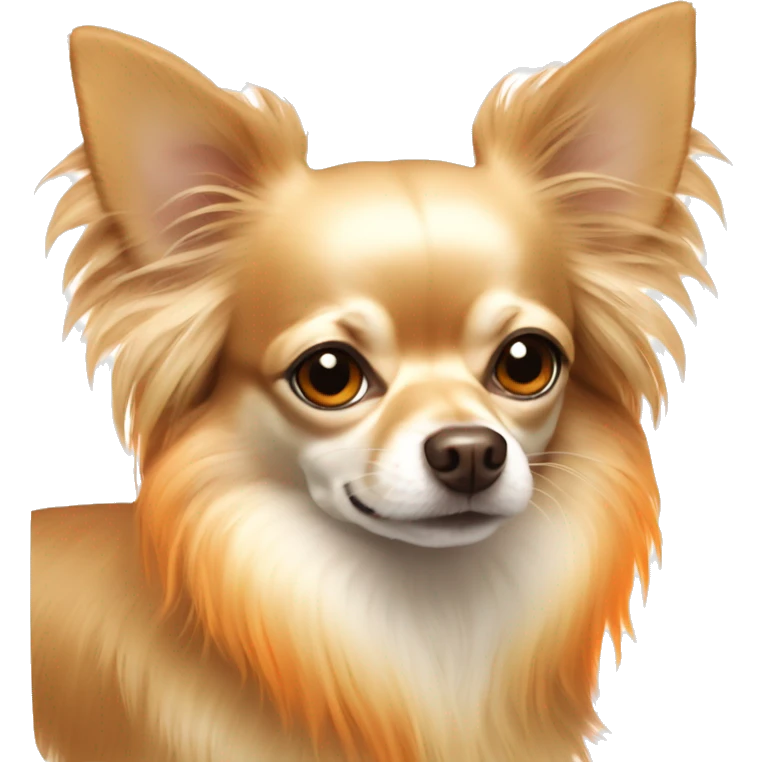 Long hair chihuahua dog, fur color beige with orange lights.  emoji