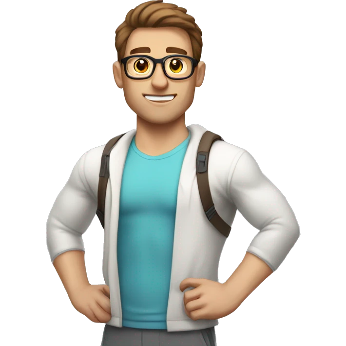 white nerd guy with brown hair going to gym emoji