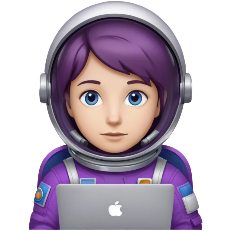 astronaut with purple suit, blue eyes, brown hair and one macbook emoji
