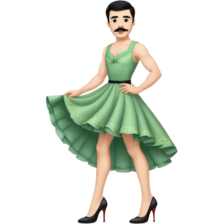 Man in high heels and dress with black hair and mustache  emoji
