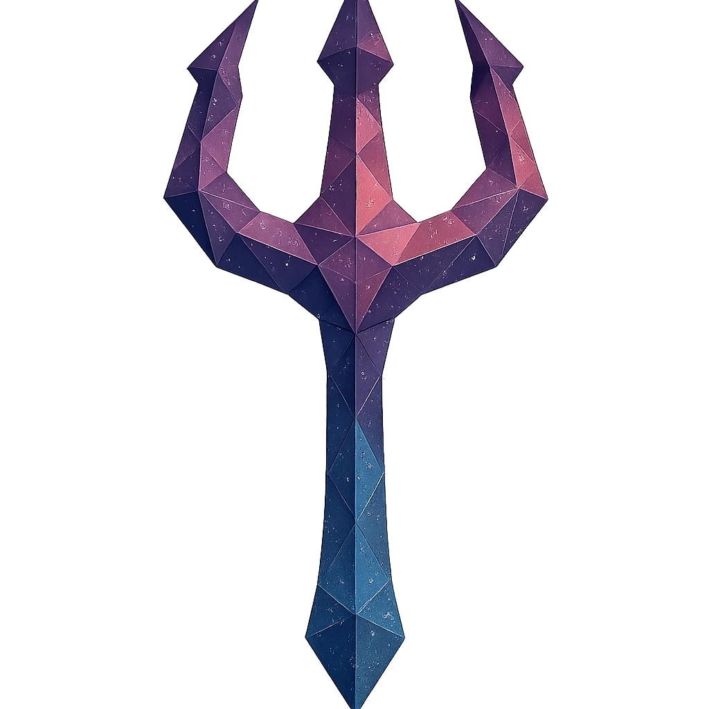 polygonal low-poly style cosmic trident with cosmic colors emoji