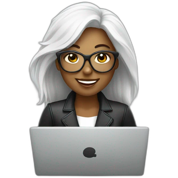 mujer piel blanca pelo negro gafas y trabajando en laptop emoji