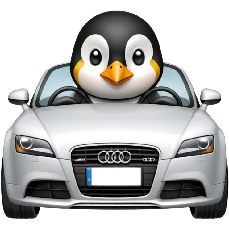 Penguin driving an audi TT car emoji