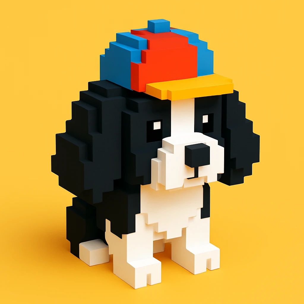 A black and white Russian Cocker Spaniel puppy wearing a cap emoji