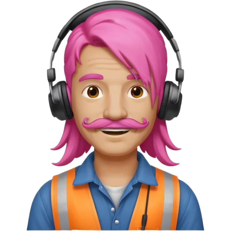 construction worker with long pink hair and headphones and mustache emoji