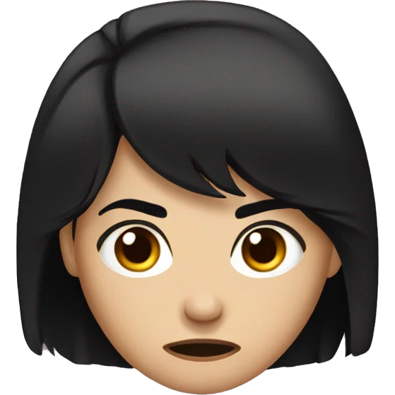 A girl with brown eyes and black hair and is angry and far is around his head  emoji