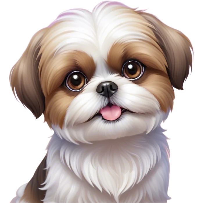 Cinematic Cute Shih Tzu Portrait Emoji, Head playfully tilted with large, sparkling eyes and a fluffy, endearing fur in gentle, pastel tones, simplified yet irresistibly charming, highly detailed, glowing with a warm, cuddly radiance, high shine, radiating affectionate and joyful energy, styled with a soft, playful outline, capturing the essence of a cute Shih Tzu that seems destined to charm everyone in its path! emoji