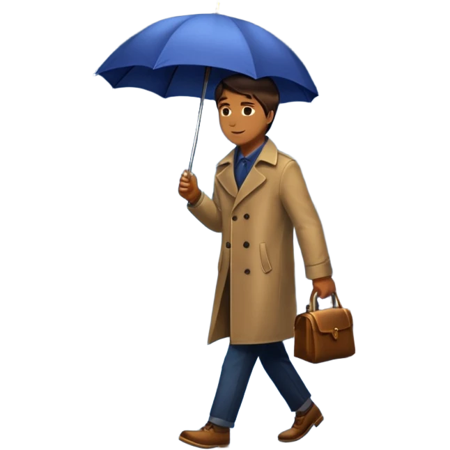 Man with umbrella + streetlight reflection, Midnight Wanderer. emoji