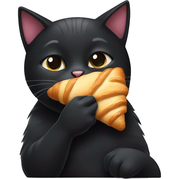 Black cat eating a croissant emoji