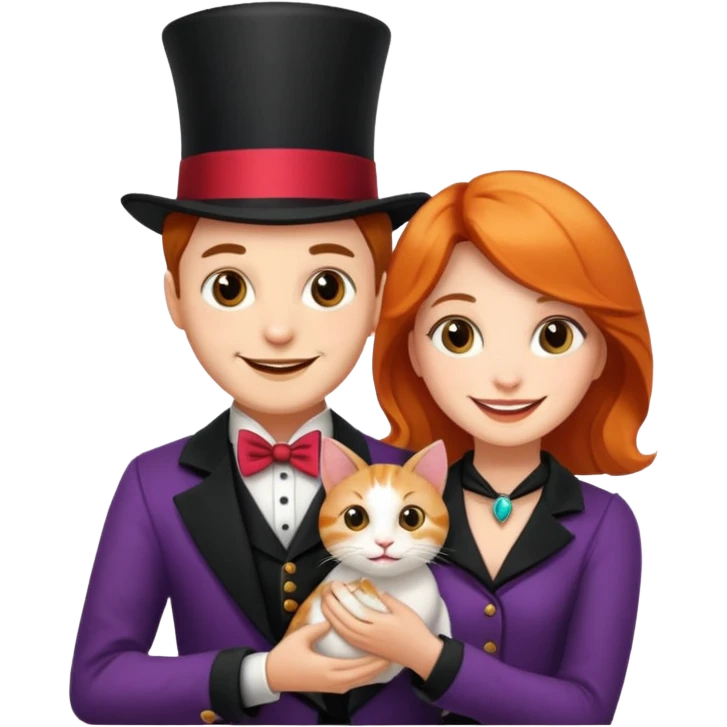 magician couple and their pet cat emoji