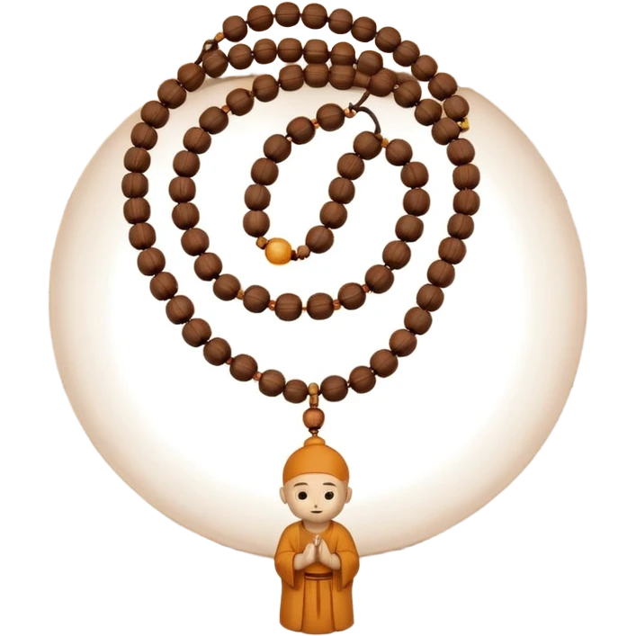 monk necklace object icon, wooden prayer beads with simple pendant, spiritual minimal design, natural wood texture, subtle sacred aura, 3D cartoon style, mobile game icon style, centered, clean background, no text, no watermark
 emoji