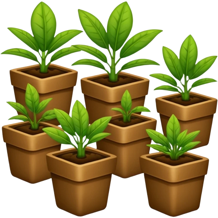 plantas abundantes tipo helecho en macetas rectangulares color café emoji