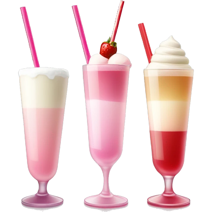 A drink served in a tall tumbler glass. It has one part grenadine at the base, pink white wine in the rest of the glass and white ice cream on the top of the glass. It has a red straw. No fruits. emoji