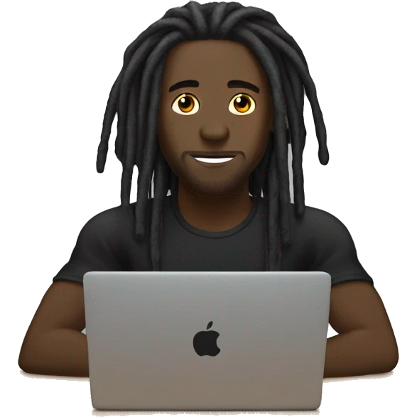 Black-guy-with-dreads-wearing-black-trackstuit-sitting-down-on-chair facing-foward-focused-on-laptop-computer- emoji