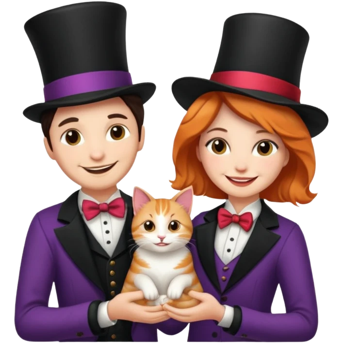 magician couple and their pet cat emoji