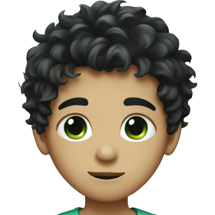 A boy with messy black hair with sea-green eyes emoji