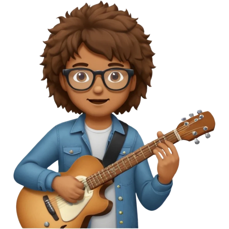 Guy with brown fluffy hair playing guitar with glasses emoji