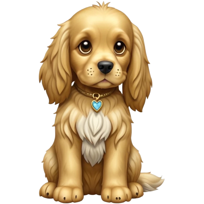 cinematic-[cocker spaniel dog]-realistic-full-body-sitting-emoji,-tail-resting-loosely-beside-its-paws,-head-tilted-dramatically,-scruffy-[solid gold]-fur,-simplified-yet-realistic-focused-features,-highly-detailed,-glowing-with-an-almost-sarcastic-glow emoji