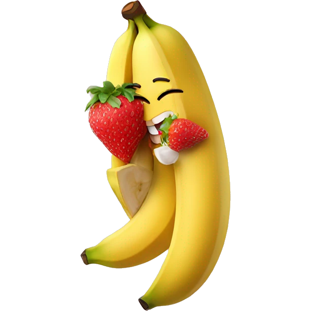 A banana with bikini eating strawberries emoji