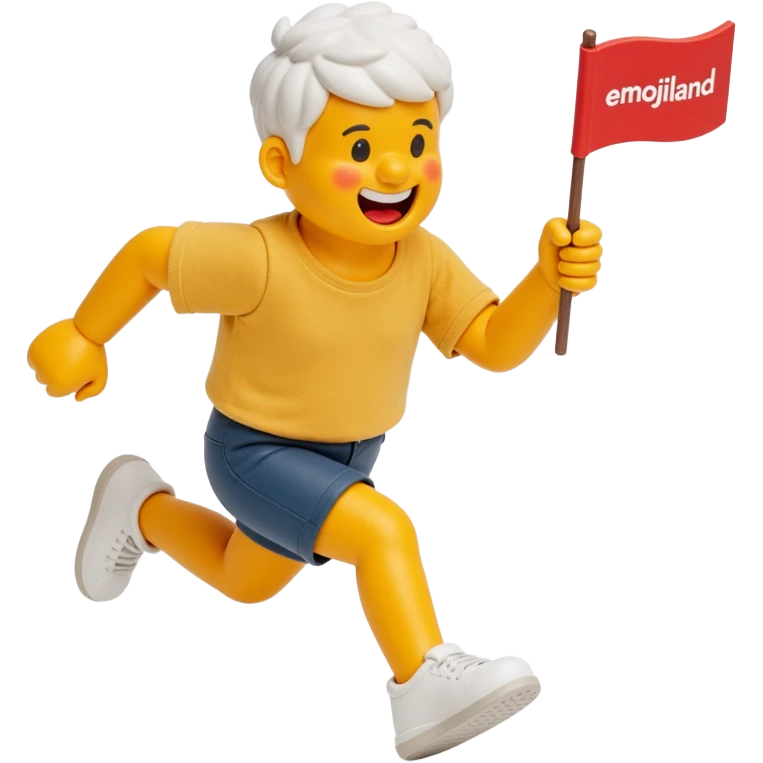 happy runner waving a flag that says 'emojiland' emoji